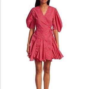 NWT Rhode Red Trail Rosie Puff Sleeve Wrap Mini Dress L